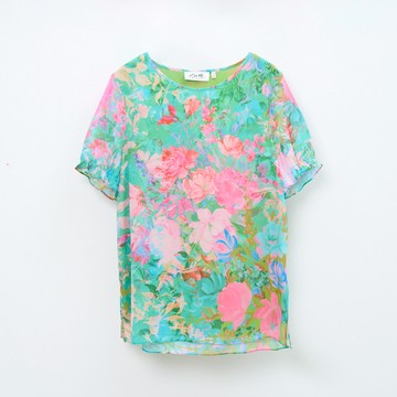 CLL巧玲瓏 鮮豔配色蓮花雪紡上衣 2283208