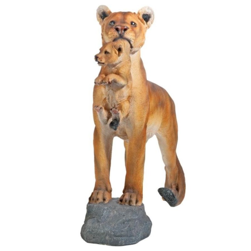 子供のライオンを咥えた雌ライオン彫像 ガーデン彫刻 庭園 園芸 芝生 玄関ガーデン置物 オブジェ獅子（輸入品 | LINEショッピング