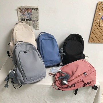 🔥新款🔥簡約單色書包韓版中大學生休閒旅行書包大容量多隔層尼龍布雙肩包 可愛係 通懃包包 多隔層 大容量 防潑水  QJZ