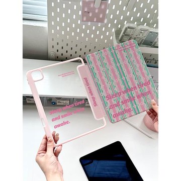 【亞克力x蕾絲粉】ipad9保護套帶筆槽2024三折硅膠pro11透明ipad10第十代軟10.2英寸少女心mini6平板殼air6九