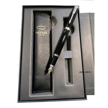 PARKER 派克 IM麗雅黑白夾鋼筆 真皮筆套禮盒(免費刻字)