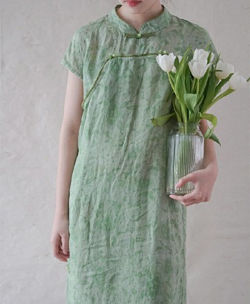 原創設計中國風印花顯瘦旗袍寬松改良連衣裙文藝茶服女夏2022新款