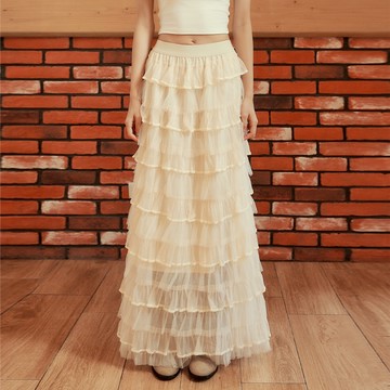 CC.DAILY-漸層捲邊波浪紗裙(二色)-女【J2CO081】