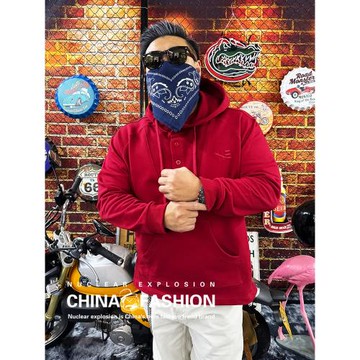 核爆炸潮牌春秋重磅男士外套寬松大碼袋鼠兜插肩袖純棉素色衛衣