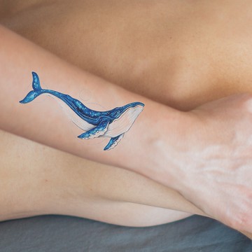 微刺青 幾何星空藍鯨👑大邱紋身👑【T08Z】新 小清新 假刺青輕紋身 防水 紋身 刺青 貼紙 T08