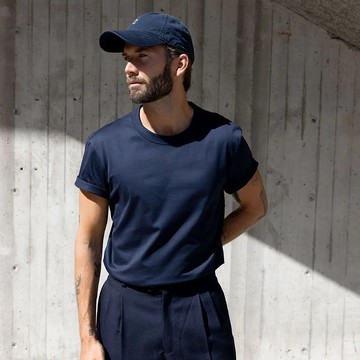 北歐極簡 - 100% Pima棉圓領男用高端厚T / 素T (海軍藍)