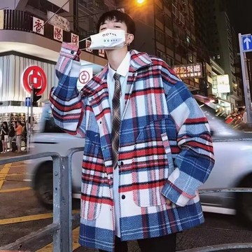 秋冬季復古格子工裝休閒保暖長袖外套男新款百搭加厚夾克男