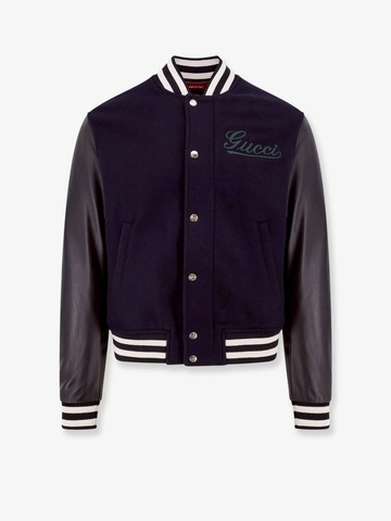 Wool bomber with leather sleeves and gucci patch - GUCCI - gender_Man