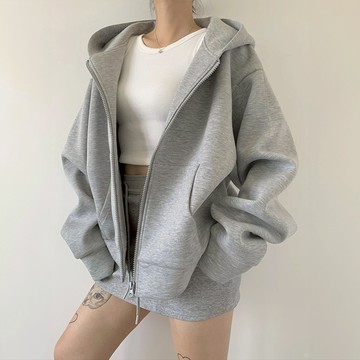 【CHAOO】外套女 寬鬆外套 oversize 連帽外套 灰色外套 素色外套 休閒外套 女生外套 顯瘦外套 冬天外套