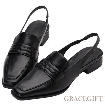 【Grace Gift】撞色設計後空樂福鞋 黑