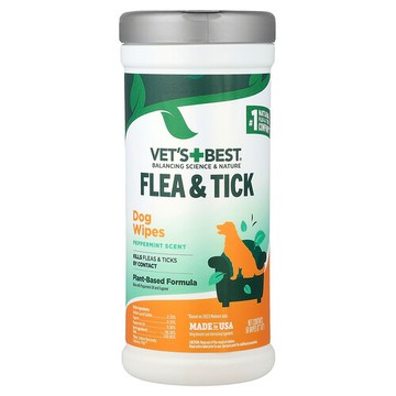 Vet's Best, 狗用跳蚤蜱蟲溼巾，薄荷香，50 片（每片 6 英寸 x 8 英寸）