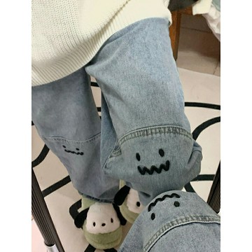 直筒長褲 淺色設計感高腰牛仔褲 女寬松小個子顯瘦薄款夏季闊腿拖地褲【淘夢屋】