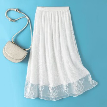 抖音 快手 直播專供法式風刺繡超仙真絲半身裙松緊順宇桑蠶絲裙子