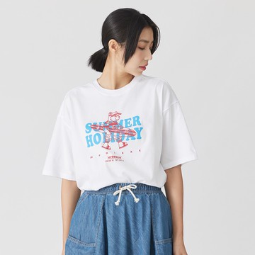 【ERSS】男裝 女裝 短袖 男生 t恤 短袖上衣 寬版 印花T 印字T 衝浪熊 白色【K70258】