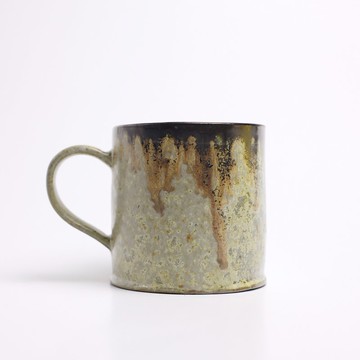 明芽窯 | 柴燒暮雪黑釉雙掛把杯 焦糖 陶杯 杯子 蒐藏品 T1