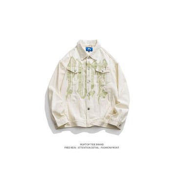 WH先生歐美街頭涂鴉字母翻領夾克男女復古寬松百搭情侶休閑外套