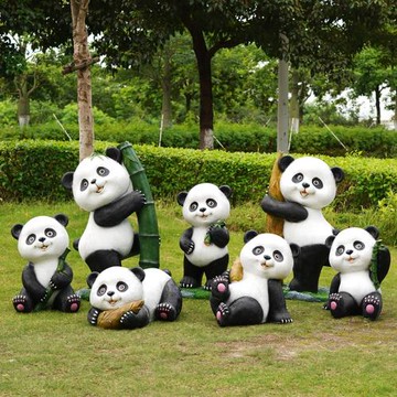 戶外可愛熊貓園林景觀玻璃鋼雕塑創意幼兒園商場庭院造景裝飾擺件