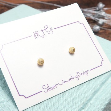 極簡銀珠耳環 3mm霧砂質感圓珠 金色 925純銀針式耳環