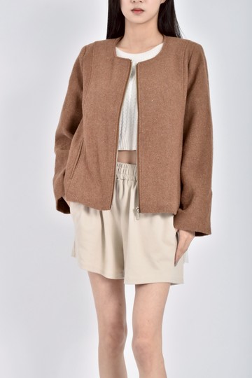 (L) tang tang棉質拉鍊棕色外套