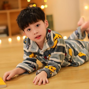 Yummy❥兒童睡衣秋季新款套裝法蘭絨小黃鴨女孩男童中大童寶寶冬天家居服