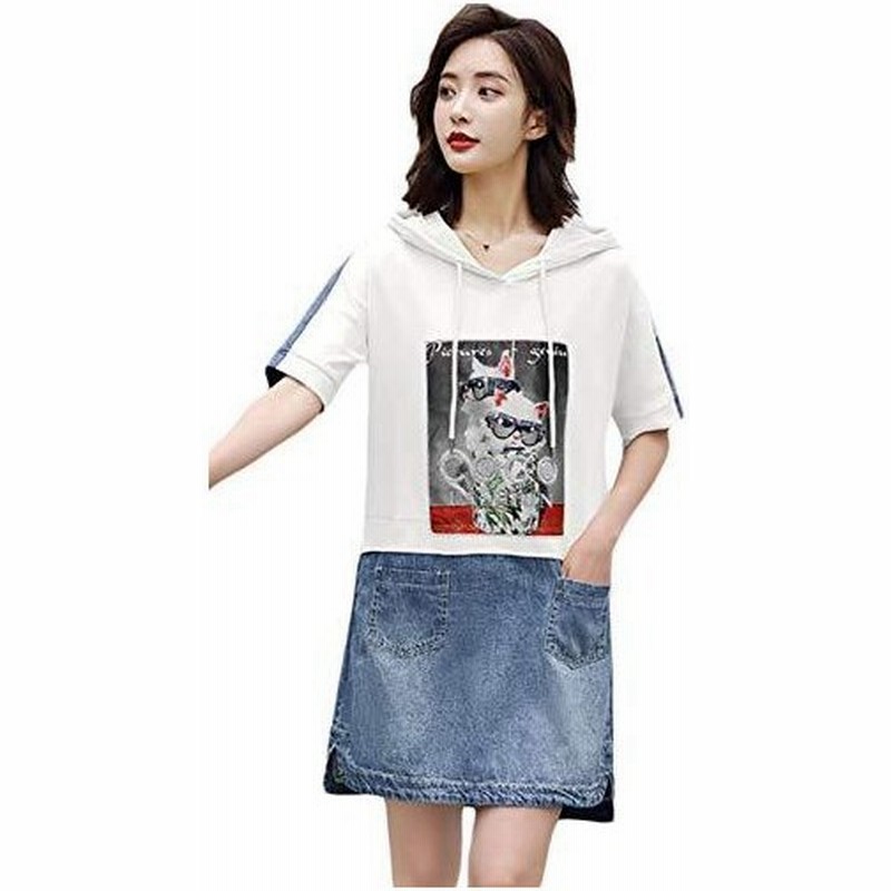 Shuming パーカーワンピース レディース 半袖 ワンピース フード付き パーカー ロング丈 Tシャツ チュニック ゆったり 大きいサイズ 夏ワンピース 韓国 8白 通販 Lineポイント最大0 5 Get Lineショッピング