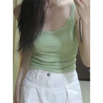 夏日百搭一體杯吊帶背心女長款帶罩杯懶人打底上衣純色簡約學生