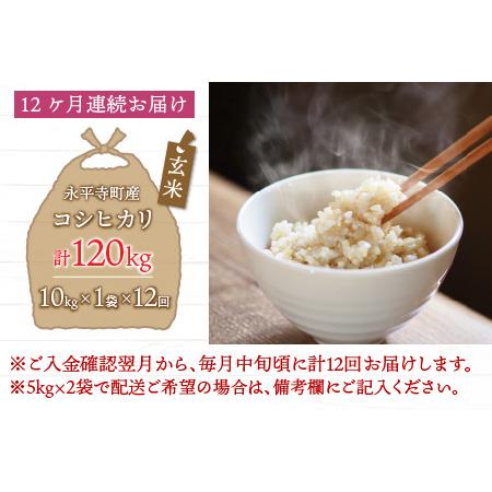 ふるさと納税  令和5年度産 永平寺町産 コシヒカリ 10kg×12ヶ月（計120kg） [K-033084] 福井県永平寺町