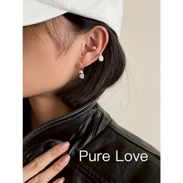 Pure Love樂芙 /正韓 銀飾【S925純銀】E0849簡約純銀耳針雙頭圓珠吊牌耳環 耳夾兩用(一對) / 銀