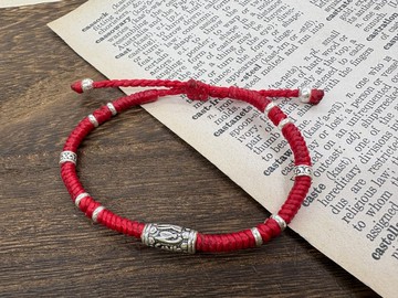 六字箴言 純銀 蠟線編織手鍊 辟邪防小人