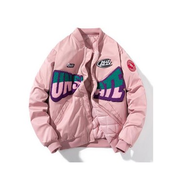 秋冬季潮牌外套粉色加厚棒球棉服男女情侶嘻哈寬松飛行員夾克棉衣