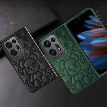 適用于 Oppo findn2手機殼暴力熊精孔護鏡頭高檔皮料findn2代全包防摔時尚個性潮牌保護套findn 2代皮質外殼