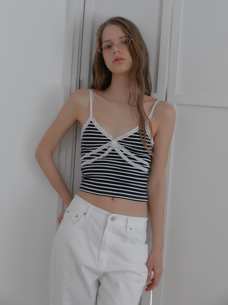 Stripe Double Lace Camisole_Navy White