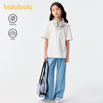 Balabala女童牛仔褲兒童長褲2024新款夏裝中大童長褲甜美直筒褲潮