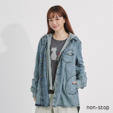 non-stop 日常自在連帽長版牛仔外套-1色