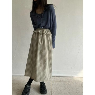 ˏˋ 𝐻𝑒𝑦 𝑆𝑝𝑟𝑖𝑛𝑔 - ̗̀ 🌷⛅️ ̖́‎2色入~夏季韓國東大門復古小格子花邊裙襬開叉半身裙 日系中長裙