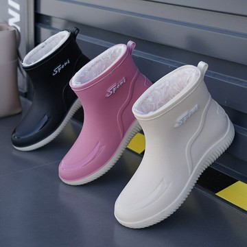 時尚加絨中筒雨鞋女款秋冬新款學院風防凍防滑防水鞋耐磨厚底雨靴