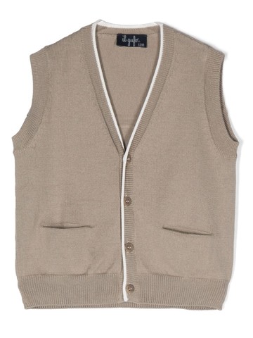 Il Gufo - contrasting-edge sleeveless cardigan - kids - Cotton - 9 - Green