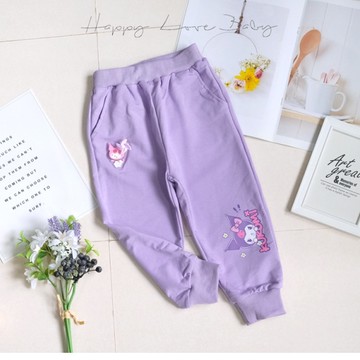 旋轉童玩閃燈紫色卡通小兔口袋棉褲 秋冬童裝 女童長褲 女童外出褲 女童棉褲 休閒長褲 秋冬長褲