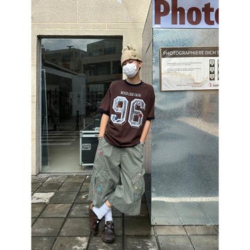 CGGA美式復古數字印花短袖T恤夏季男女寬松休閑百搭基礎款打底衫