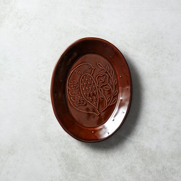 石丸波佐見燒 - 森之歌橢圓鳥盤 - 樹咖 - 17.8cm