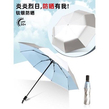 鈦銀超強防曬遮陽防紫外線女男折疊全自動高級感晴雨傘兩用太陽傘