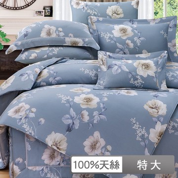 貝兒居家寢飾生活館 100支頂級尊爵天絲四件式兩用被床包組  特大雙人 休伊頓