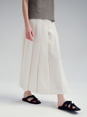 Summer Wool Pleated Long Skirt [Ivory]