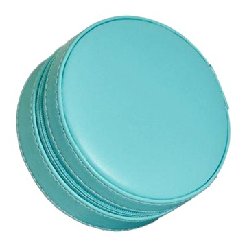 PORA BELLA 小巧圓形拉鍊皮革首飾盒 L928  藍綠色