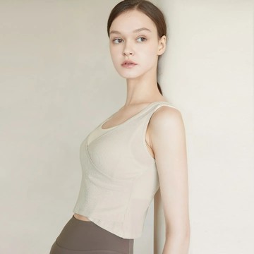 韓國 Parsley 細坑紋無袖短罩衫 燕麥奶 - S