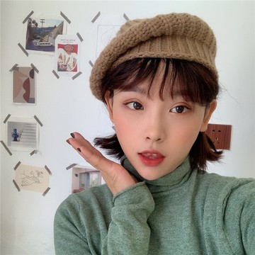 日系軟糯針織帽貝雷帽子女秋冬百搭復古純色畫家帽保暖編織毛線帽