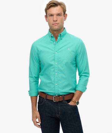 Superdry Men's Classic Oxford Long Sleeve Shirt Green Size: L
