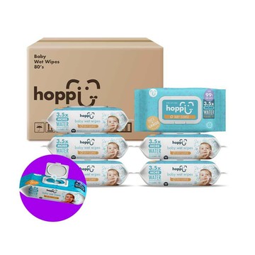 Hoppi嬰兒純水濕紙巾80抽24包加蓋款【升級款】不連抽【含水量升級，單包重量增加到了520g】