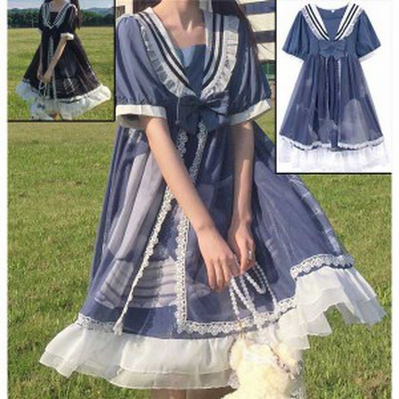 ロリータワンピースレディース 半袖ワンピース ロリータドレス可愛い半袖ワンピースセーラー服 森ガール系セーラー風夏日常ワンピース2 通販 Lineポイント最大1 0 Get Lineショッピング