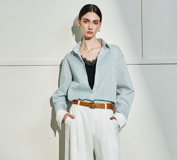 【輕奢減齡】法式簡約/撞色袖口/條紋襯衫